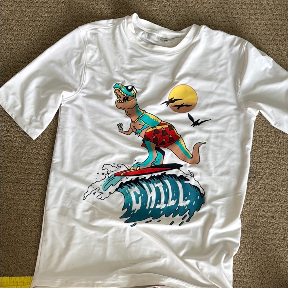 Old Navy Kids White Rashguard with Dinosaur Print